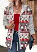 Modlily Grey Drawstring Christmas Print Long Sleeve Hoodie - S
