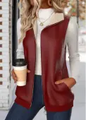 Modlily Deep Red Patchwork Sleeveless Stand Collar Waistcoat - XXL