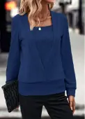Modlily Dark Blue Fake 2in1 Long Sleeve Sweatshirt - M