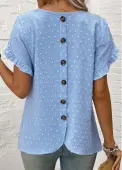 Modlily Dusty Blue Button Short Sleeve Round Neck Blouse - XL