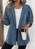 Modlily Denim Blue Patchwork Long Sleeve Lapel Coat - XL