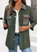 Modlily Green Corduroy Tribal Print Long Sleeve Coat - XL