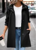 Modlily Black Removable Hood Long Sleeve Hooded Trench Coat - S