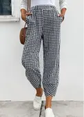 Modlily Black Plaid Elastic Waist High Waisted Pants - M