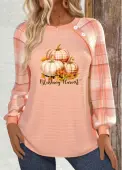 Modlily Halloween Dusty Pink Button Long Sleeve Round Neck Sweatshirt - XL