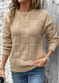 Modlily Light Coffee Patchwork Long Sleeve Round Neck Sweater - XL