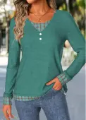 Modlily Turquoise Plaid Long Sleeve Fake Two Piece Twinset - L