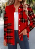 Modlily Red Patchwork Plaid Long Sleeve Shirt Collar Corduroy Jacket - M