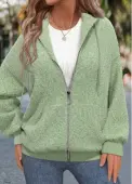 Modlily Sage Green Zipper Long Sleeve Hoodie - XXL