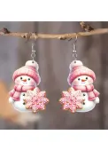Modlily Christmas Snowman Design Pink Snowflake Earrings - One Size