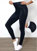 Modlily Black Denim-effect Print High Waisted Ankle Length Leggings - L