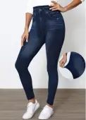 Modlily Denim-Effect Print High Waisted Ankle Length Elastic Waist Leggings - M