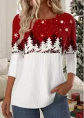 Modlily Christmas Wine Red Button Long Sleeve T Shirt - L
