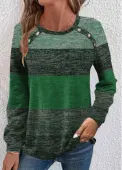 Modlily Green Button Long Sleeve Round Neck T Shirt - M