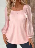 Modlily Light Pink Lace Long Sleeve Square Neck Sweatshirt - XXL