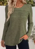 Modlily Olive Green Long Sleeve Round Neck T Shirt - M