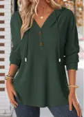 Modlily Blackish Green Button Long Sleeve Hoodie - L