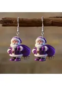 Modlily Christmas Purple Santa Claus Acrylic Detail Earrings - One Size