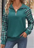 Modlily Peacock Blue Patchwork Plaid Long Sleeve Sweatshirt - XXL