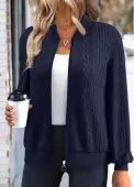 Modlily Navy Jacquard Long Sleeve Stand Collar Track Jacket - L