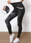 Modlily Black Butterfly Print High Waisted Ankle Length Leggings - L