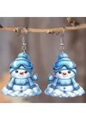 Modlily Christmas Sky Blue Snowman Acrylic Earrings - One Size