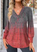 Modlily Dark Grey Ombre Long Sleeve V Neck T Shirt - L