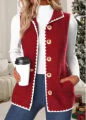 Modlily Red Button Sleeveless Stand Collar Waistcoat - S