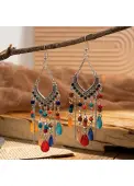 Modlily Multi Color Alloy Beaded Tassel Earrings - One Size