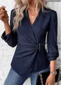 Modlily Navy Surplice Long Sleeve V Neck Shirt - M