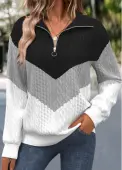 Modlily Black Jacquard Long Sleeve Turn Down Collar Sweatshirt - XL