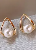 Modlily Gold Alloy Detail Freshwater Pearl Earrings - One Size