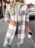 Modlily Raw White Button Plaid Long Sleeve Coat - L