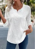 Modlily White Split Detail Long Sleeve Blouse - M