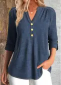 Modlily Denim Blue Split 3/4 Sleeve Tunic Shirt - XL