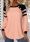 Modlily Dusty Pink Patchwork Long Sleeve Round Neck Sweatshirt - XXL