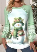 Modlily Christmas Light Green Patchwork Long Sleeve Round Neck Sweatshirt - XL