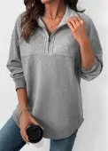Modlily Grey Tummy Coverage Long Sleeve Turn Down Collar Sweatshirt - M