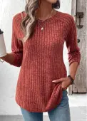 Modlily Brick Red Curved Hem Long Sleeve T Shirt - M