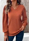 Modlily Terracotta Tummy Coverage Long Sleeve V Neck T Shirt - M