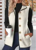 Modlily White Button Sleeveless Stand Collar Waistcoat - M