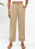 Modlily Light Camel Button Straight Leg High Waisted Pants - S