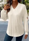 Modlily Beige Jacquard Long Sleeve V Neck T Shirt - M