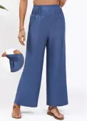 Modlily Blue Smocked Wide Leg Elastic Waist High Waisted Pants - M