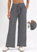 Modlily Black Pocket Striped Straight Leg Elastic Waist Pants - 2XL
