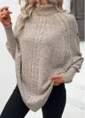 Modlily Light Camel Button Long Sleeve High Neck Sweater - XL