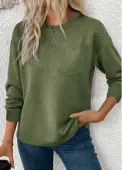 Modlily Olive Green Jacquard Long Sleeve Round Neck Sweatshirt - L