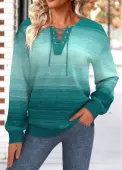 Modlily Turquoise Lace Up Ombre Long Sleeve Sweatshirt - XL