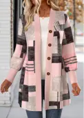 Modlily Light Pink Button Geometric Print Long Sleeve Coat - S