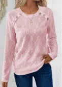 Modlily Pink Button Long Sleeve Round Neck T Shirt - XXL